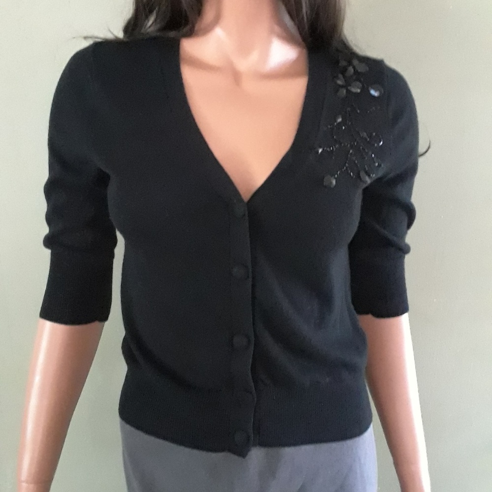 Black Beaded Cardigan Sweater